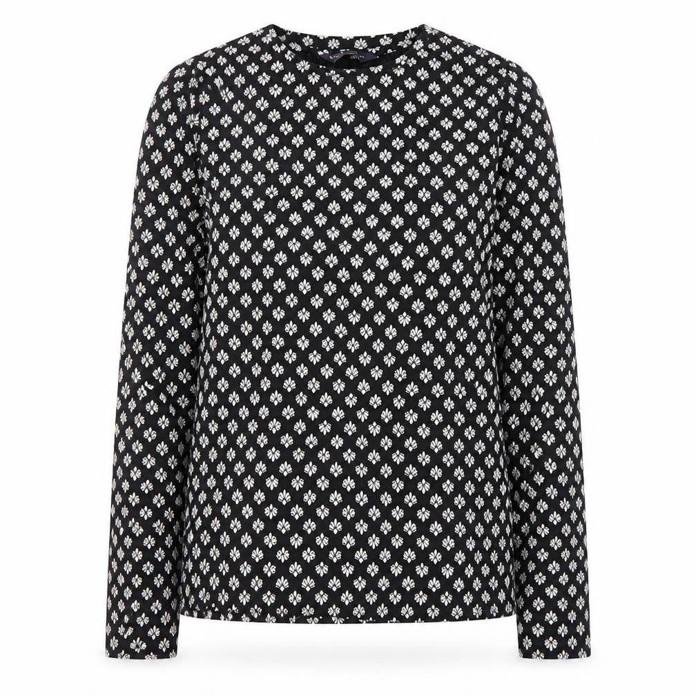 Marks and Spencer Womens Black Geometric Cotton Basic T-Shirt Size 8 Round Neck