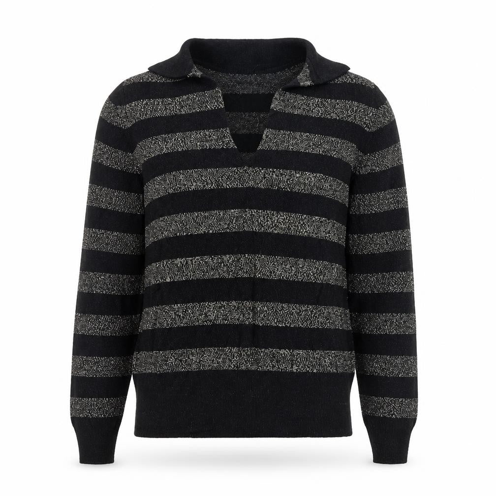 Marks and Spencer Womens Black Collared Striped Viscose Pullover Jumper Size XS