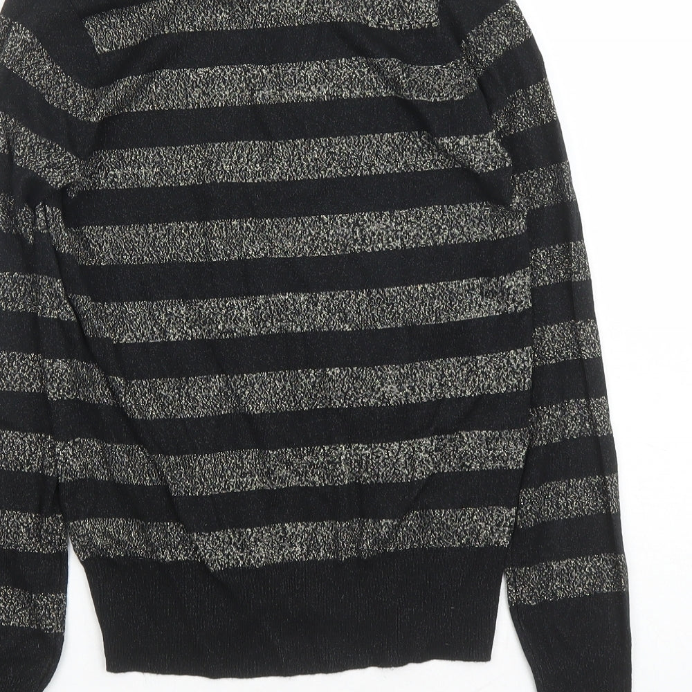 Marks and Spencer Womens Black Collared Striped Viscose Pullover Jumper Size XS