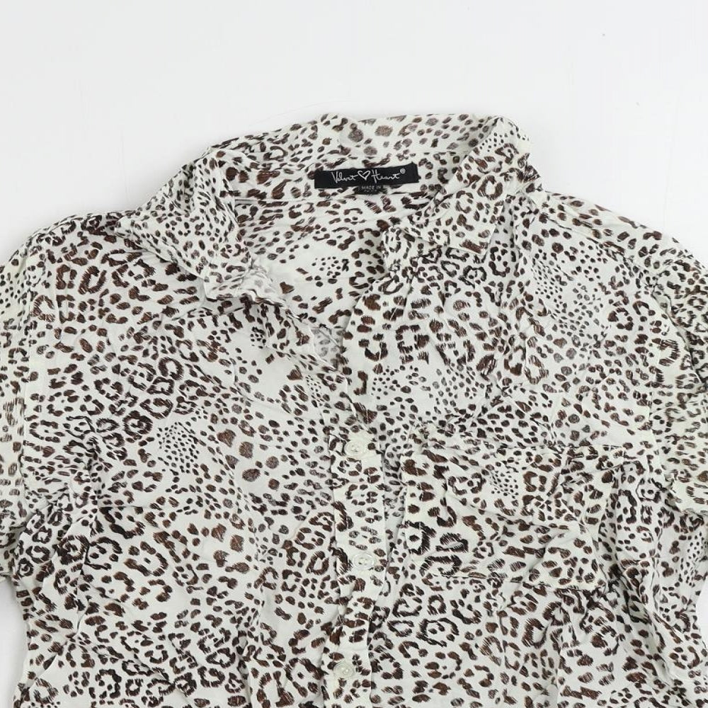 Velvet Heart Womens White Animal Print Viscose Basic Button-Up Size S Collared