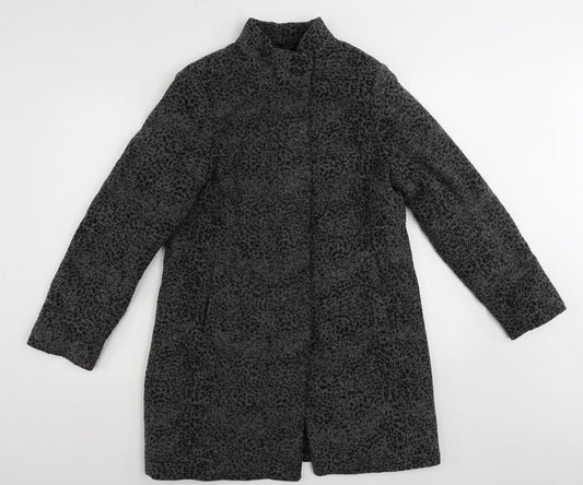 Finesse Womens Grey Animal Print Overcoat Coat Size 12 Button