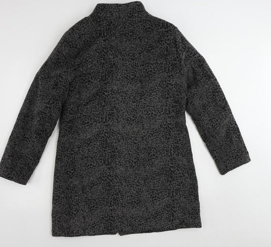 Finesse Womens Grey Animal Print Overcoat Coat Size 12 Button