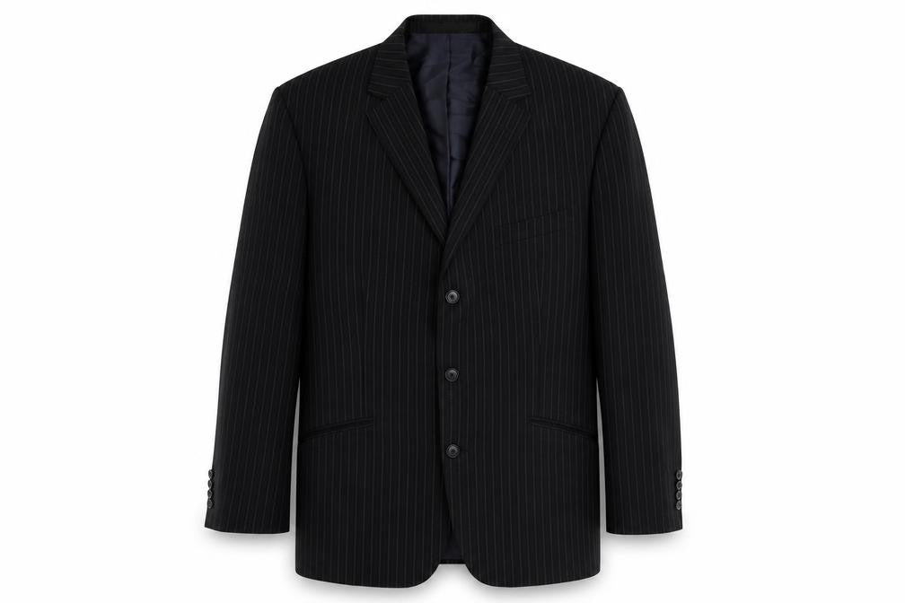 Marks and Spencer Mens Black Striped Polyester Jacket Suit Jacket Size 42 Regular