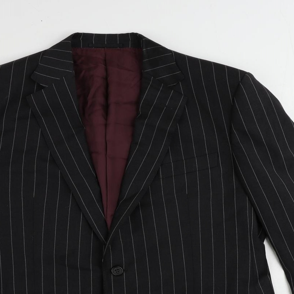 Marks and Spencer Mens Black Striped Wool Jacket Suit Jacket Size 42 Regular