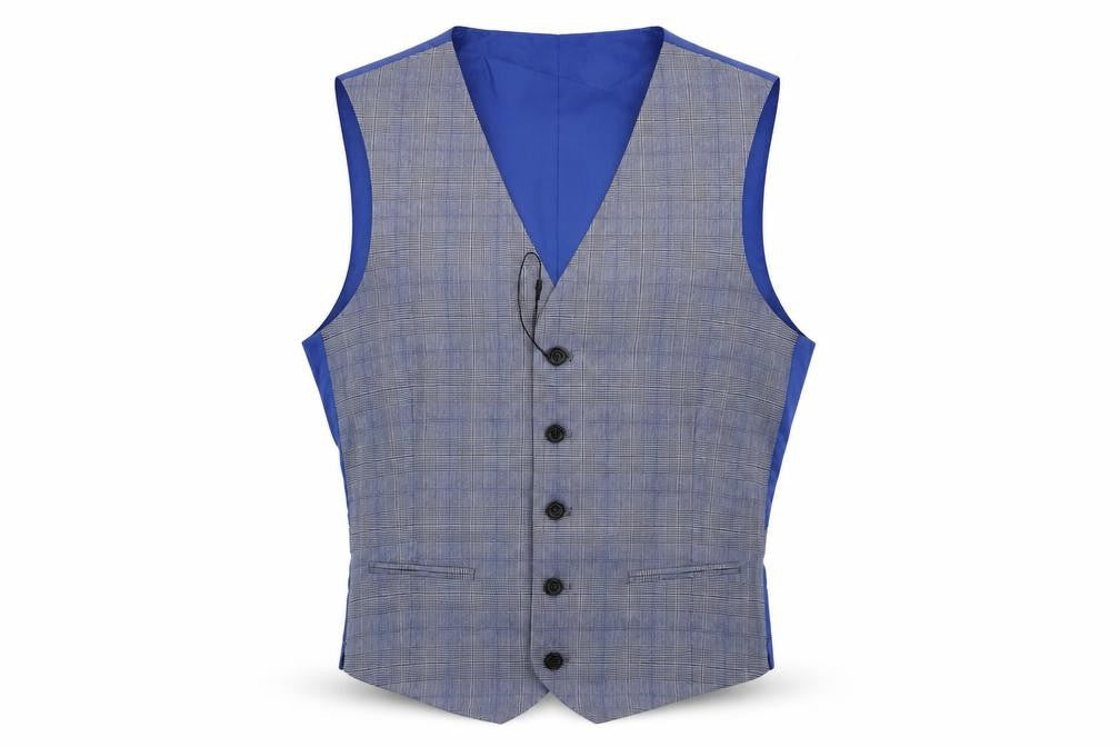 Marks and Spencer Mens Blue Plaid Polyester Jacket Suit Waistcoat Size 36 Regular