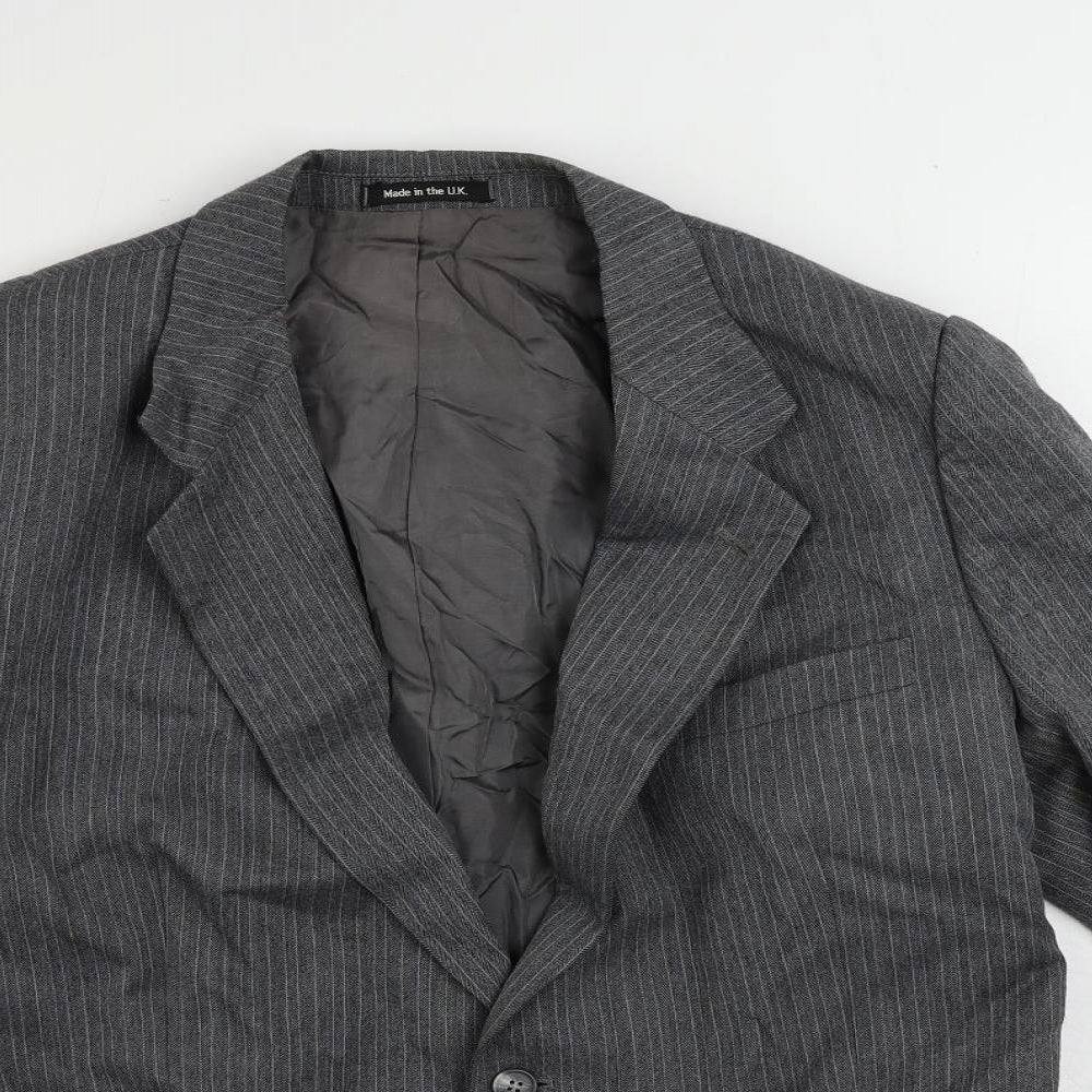 St Michael Mens Grey Striped Wool Jacket Suit Jacket Size 44 Regular - Vintage