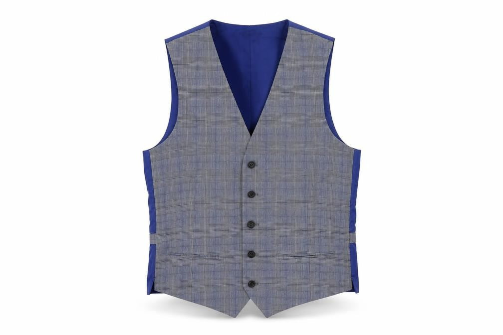Marks and Spencer Mens Blue Plaid Polyester Jacket Suit Trousers Size 38 Regular