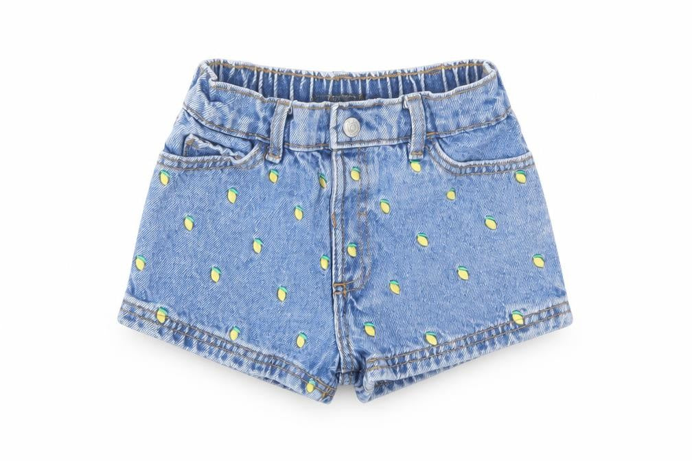 Denim & Co. Girls Blue Geometric Cotton Cut-Off Shorts Size 2-3 Years Regular Snap