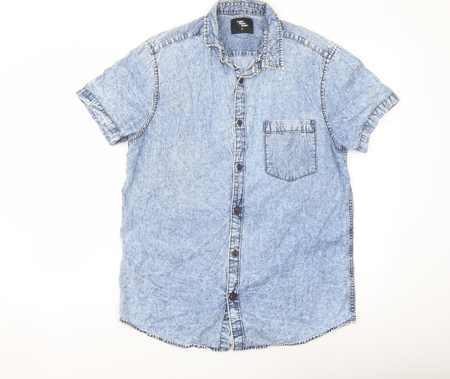 Cedar Wood State Mens Blue Cotton Button-Up Size L Collared Button