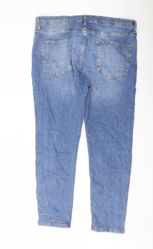 Topman Mens Blue Cotton Skinny Jeans Size 36 in L30 in Regular Button