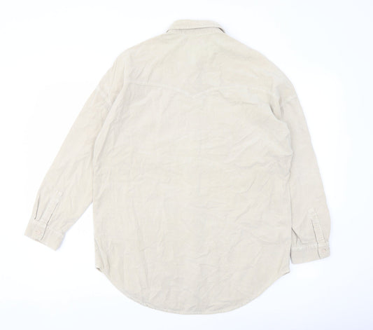 Pull&Bear Womens Beige Cotton Basic Button-Up Size S Collared