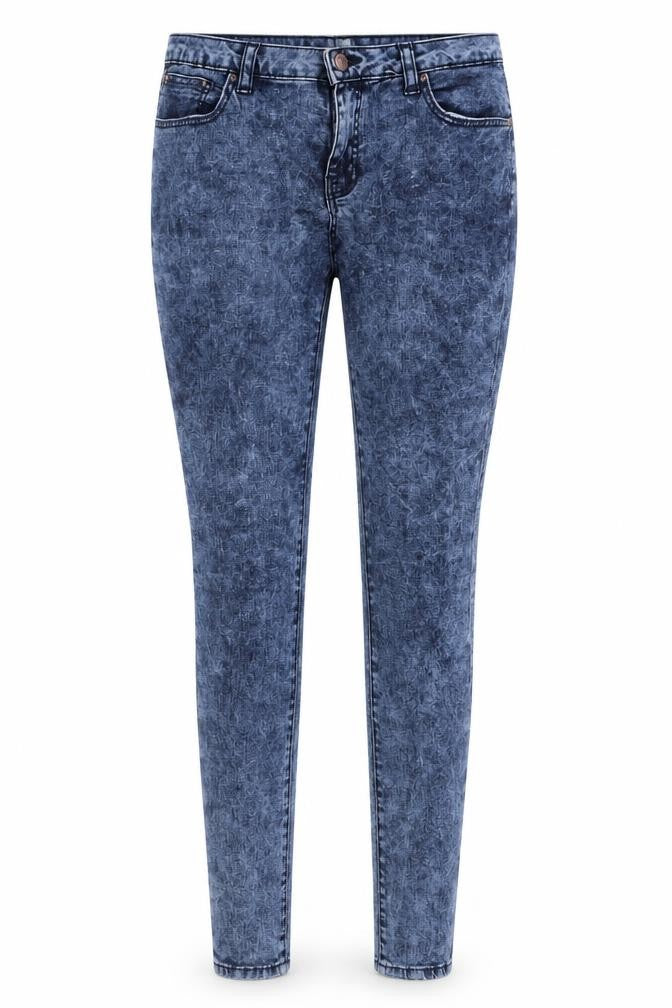 Front view of Denim & Co. women’s blue cotton jegging jeans, size UK 8, 28-inch leg regular button
