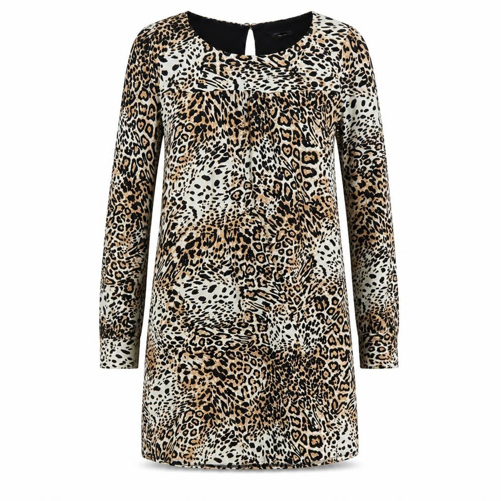 Dorothy Perkins Womens Beige Animal Print Viscose Mini Size 10 Round Neck Button - Leopard Print
