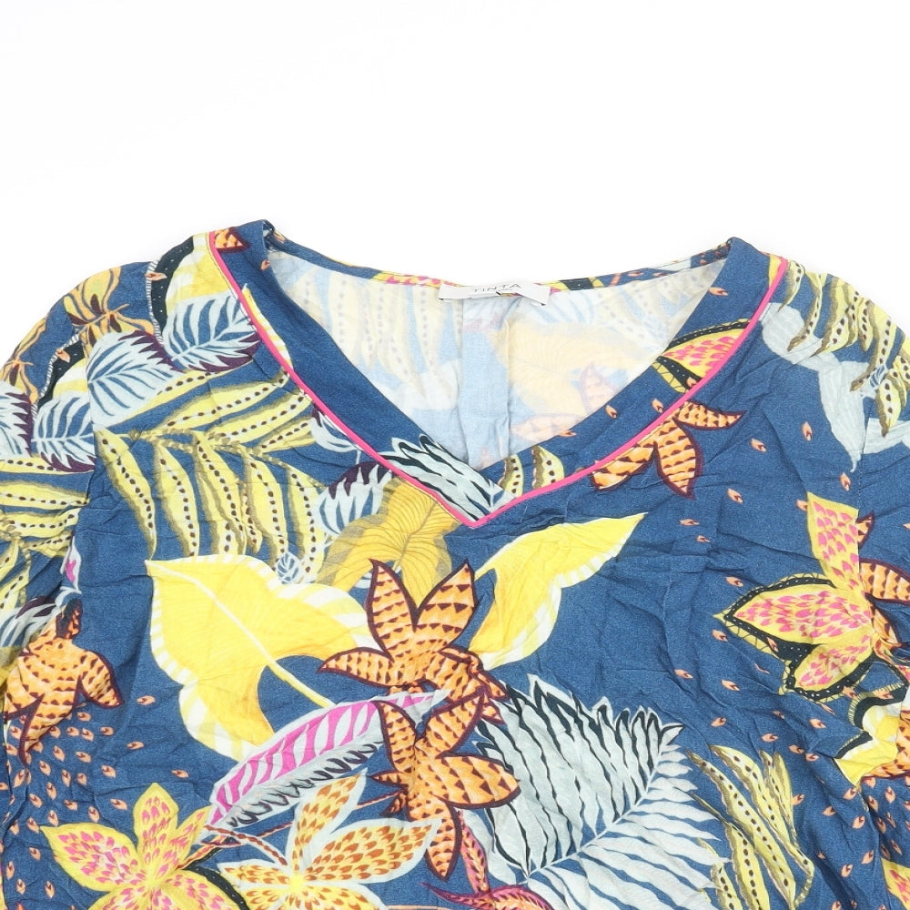 Tinta Womens Multicoloured Floral Viscose Basic Blouse Size 12 V-Neck