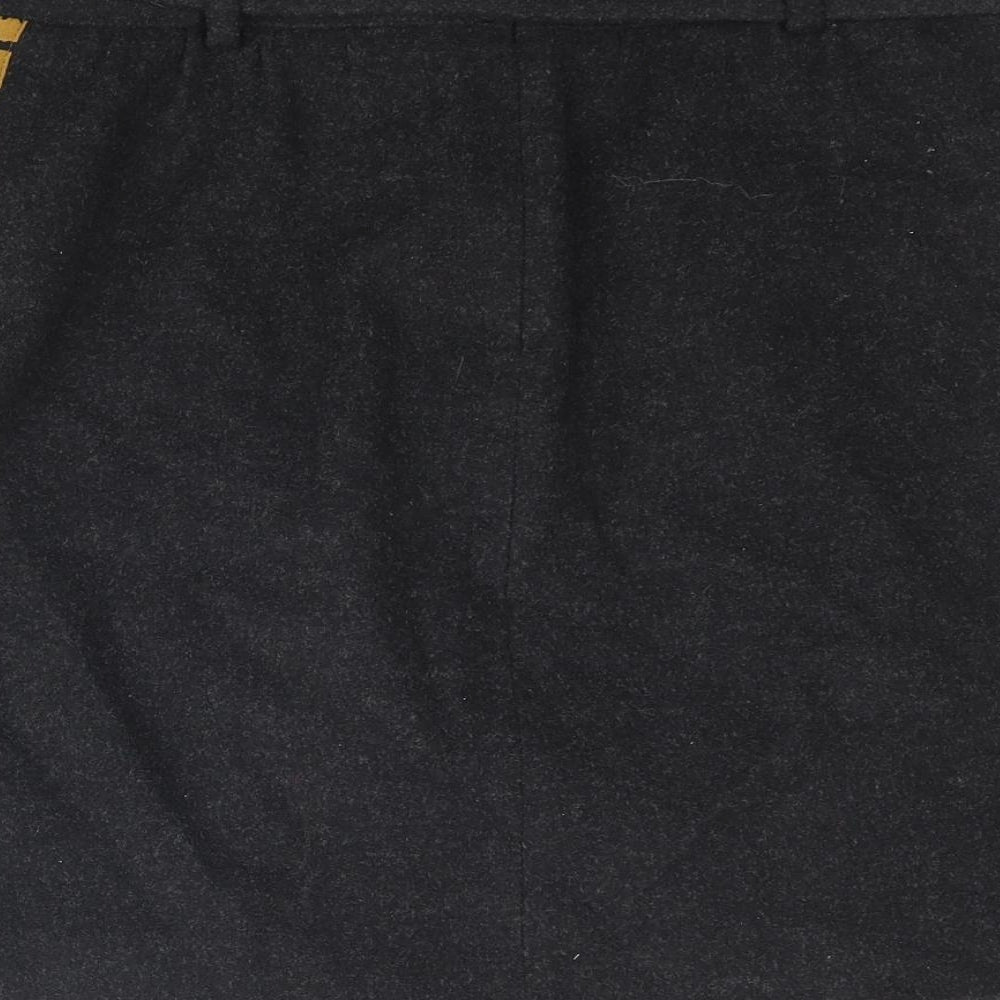 Zoe Karssen Womens Black Wool Mini Skirt Size M Zip - Belted Tiger Print Side Taping