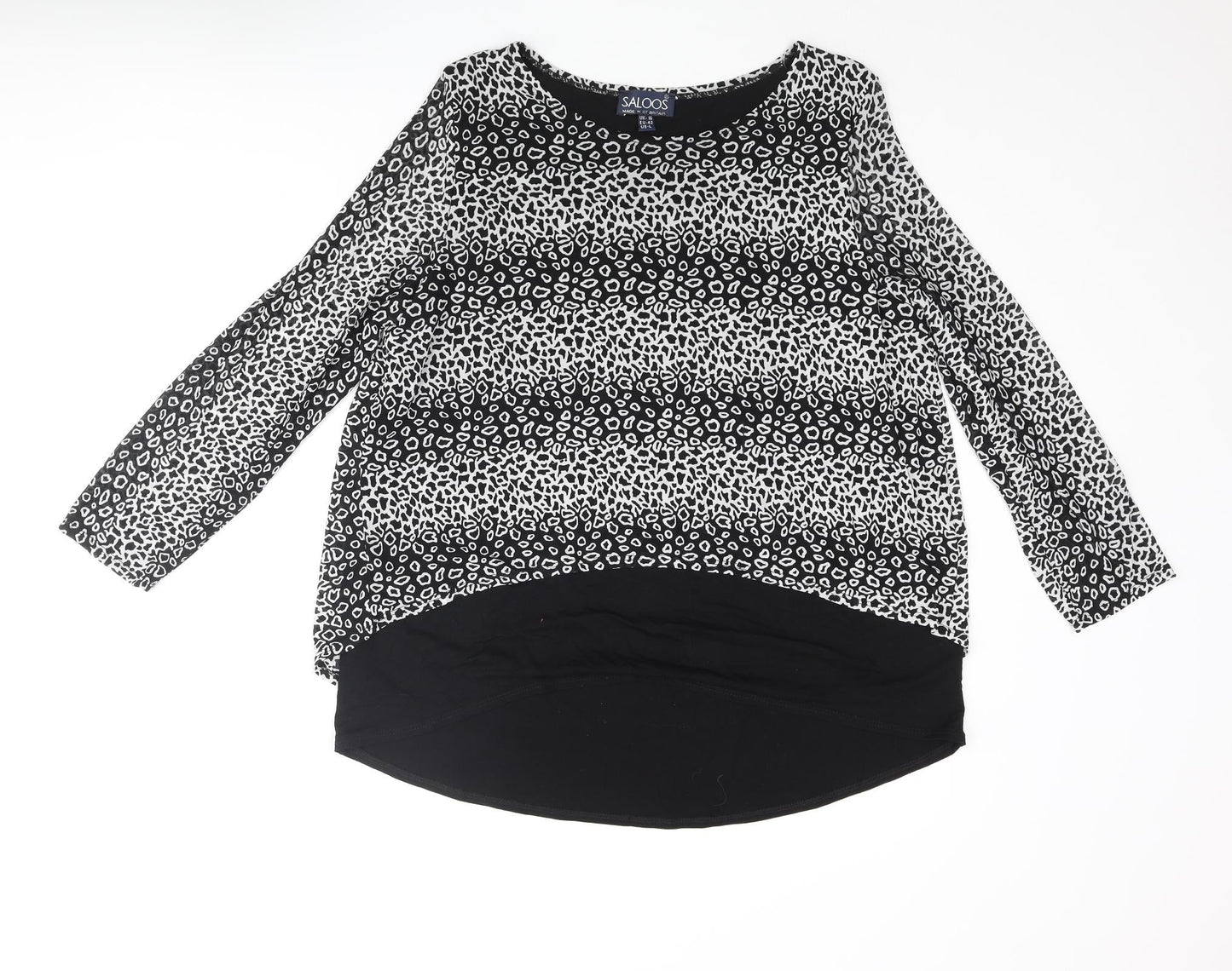 Saloos Womens Black Geometric Nylon Basic Blouse Size 16 Round Neck - Layered