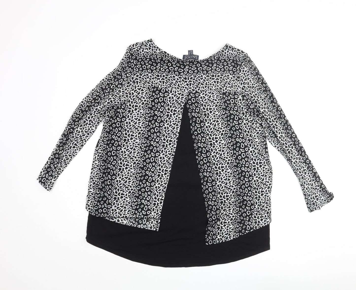 Saloos Womens Black Geometric Nylon Basic Blouse Size 16 Round Neck - Layered