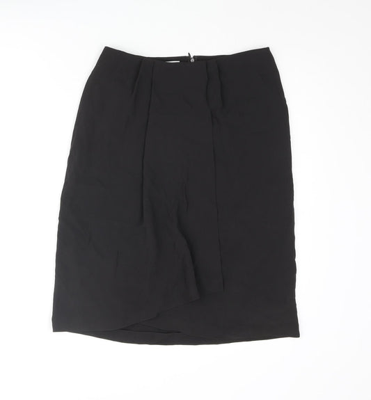 Max Mara Womens Black Cupro Straight & Pencil Skirt Size 10 Zip - Wrap Style