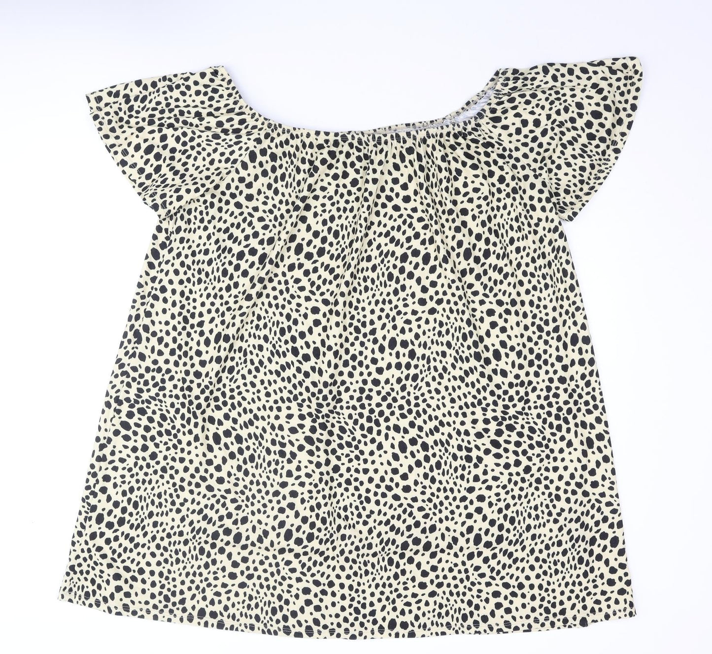 ASOS Womens Yellow Animal Print Polyester A-Line Size 14 Boat Neck Pullover - Smocked Cheetah Print