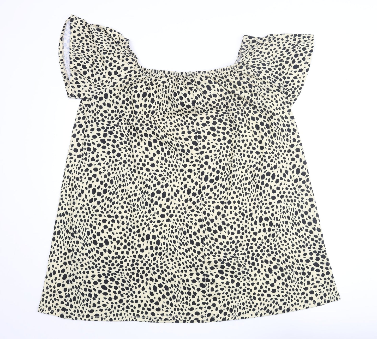 ASOS Womens Yellow Animal Print Polyester A-Line Size 14 Boat Neck Pullover - Smocked Cheetah Print