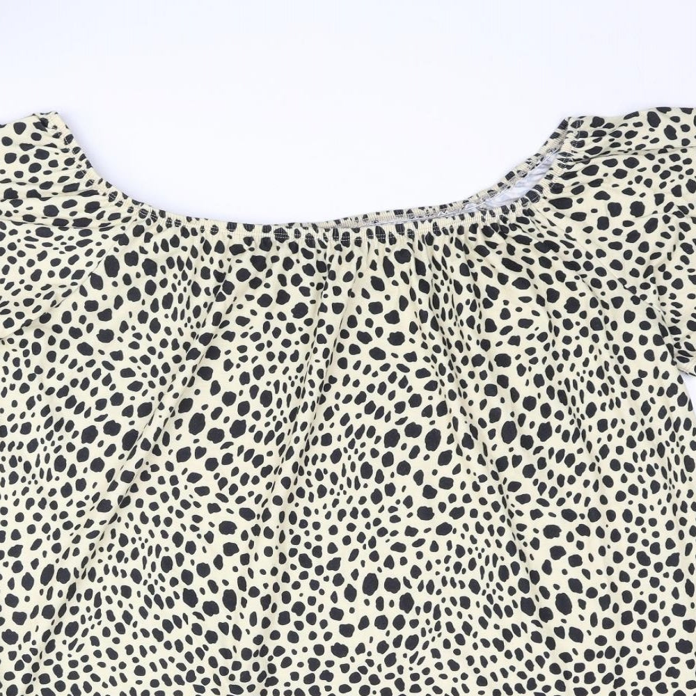 ASOS Womens Yellow Animal Print Polyester A-Line Size 14 Boat Neck Pullover - Smocked Cheetah Print