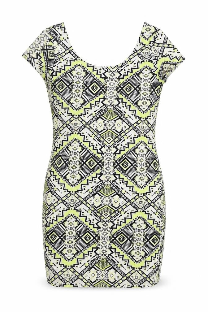New Look Womens Multicoloured Geometric Cotton Bodycon Size 14 Scoop Neck Pullover