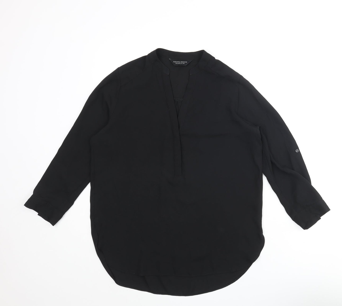 Dorothy Perkins Womens Black Polyester Basic Blouse Size 8 V-Neck