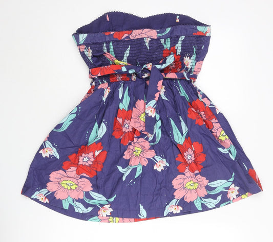 Floozie Womens Multicoloured Floral Cotton Fit & Flare Size 12 Square Neck Zip - Belted