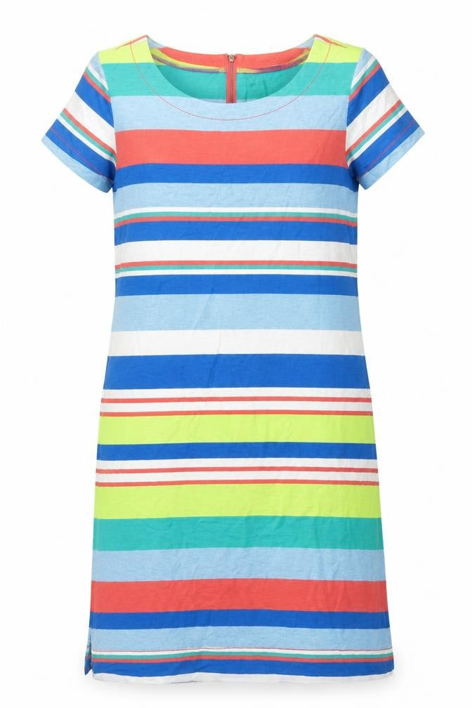 Hatley Womens Multicoloured Striped Cotton T-Shirt Dress Size S Round Neck Zip