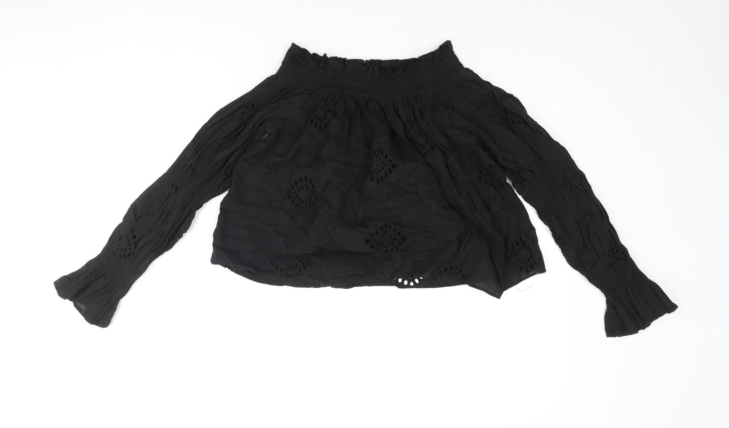 Zara Womens Black Cotton Basic Blouse Size S Round Neck - Frill Lace