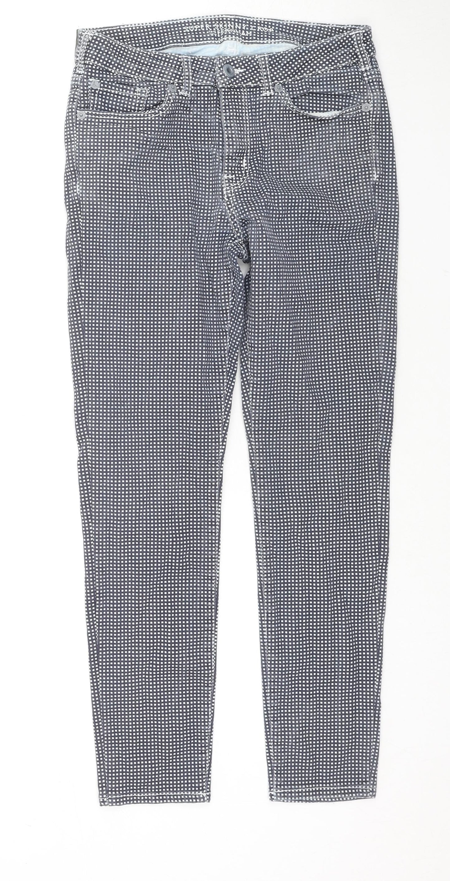 Jack Wills Womens Black Check Cotton Skinny Jeans Size 29 in L25 in Regular Zip