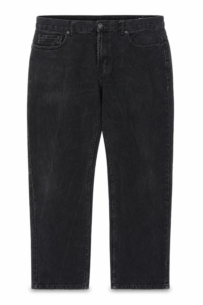 Front view of Denim & Co. women’s black cotton straight jeans, size UK 34, in, 32-inch leg regular zip