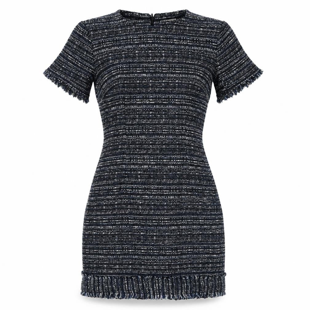 Warehouse Womens Blue Acrylic Bodycon Size 12 Round Neck Zip