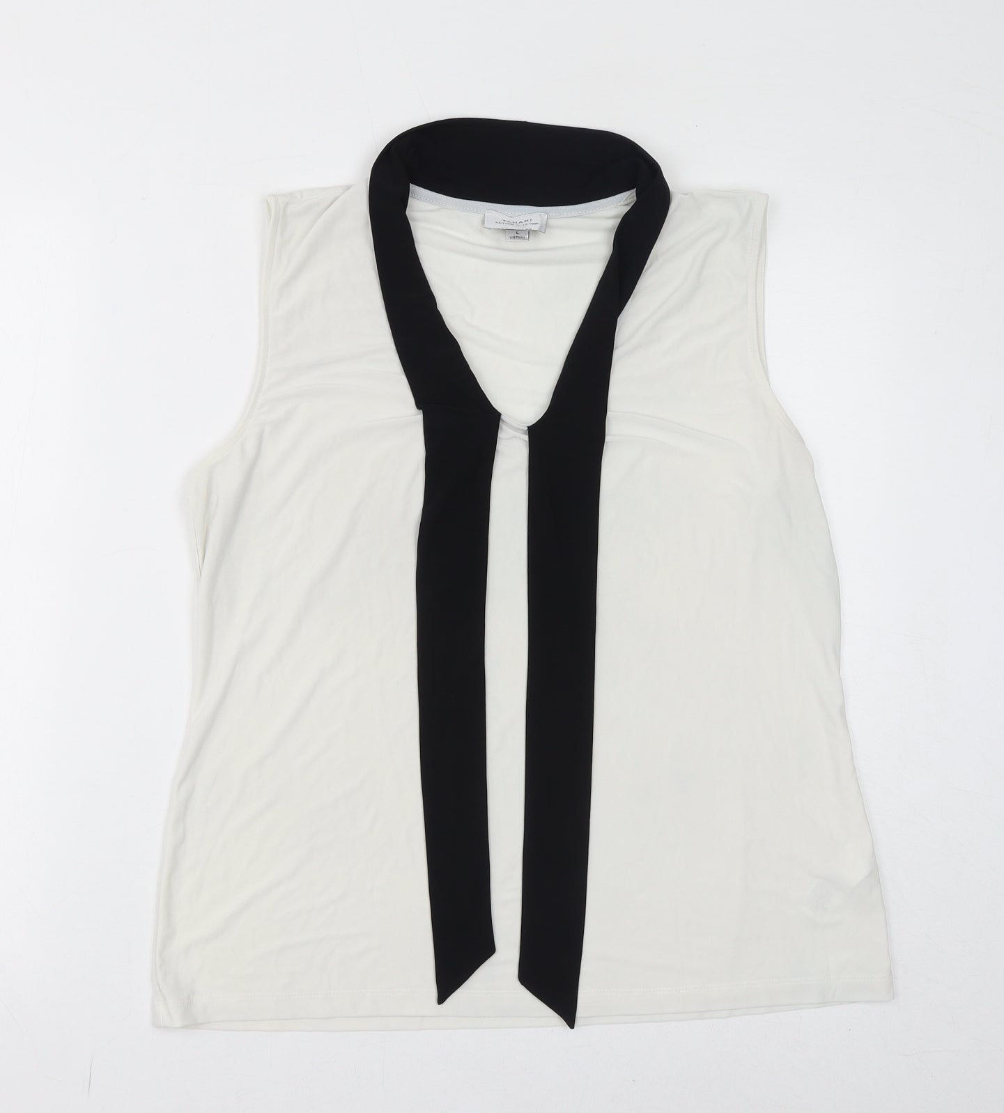 Tahari Womens White Polyester Basic Tank Size L Round Neck - Sheer