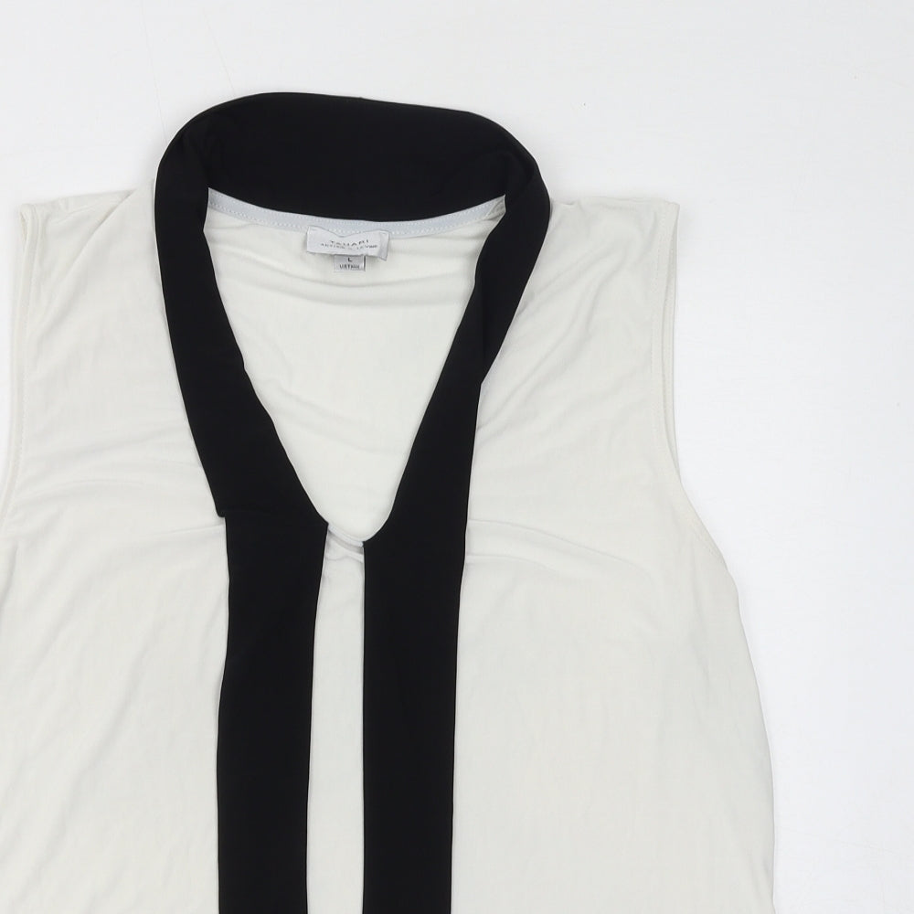 Tahari Womens White Polyester Basic Tank Size L Round Neck - Sheer