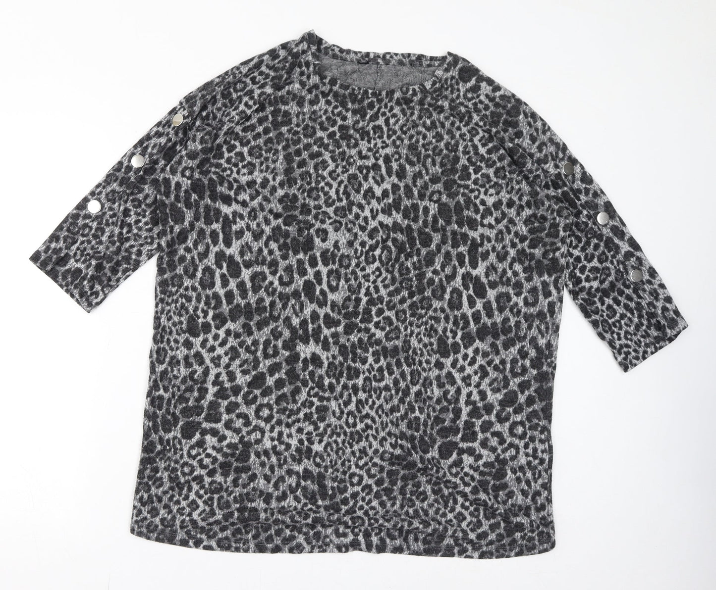 Yours Womens Grey Animal Print Polyester Basic Blouse Size 16 Round Neck - Leopard Print