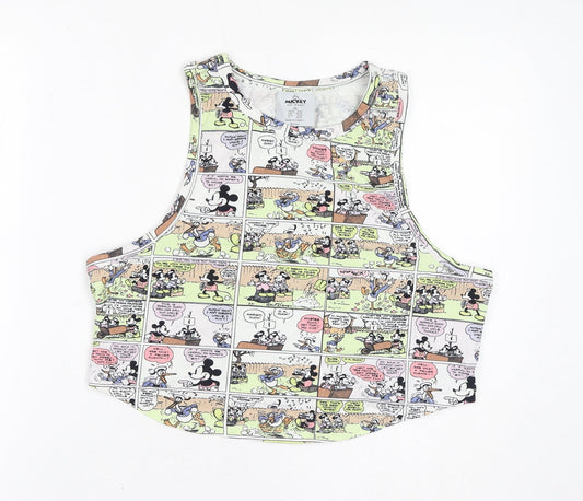 Disney Womens Multicoloured Geometric Cotton Cropped Tank Size XL Round Neck - Comic, Mickey