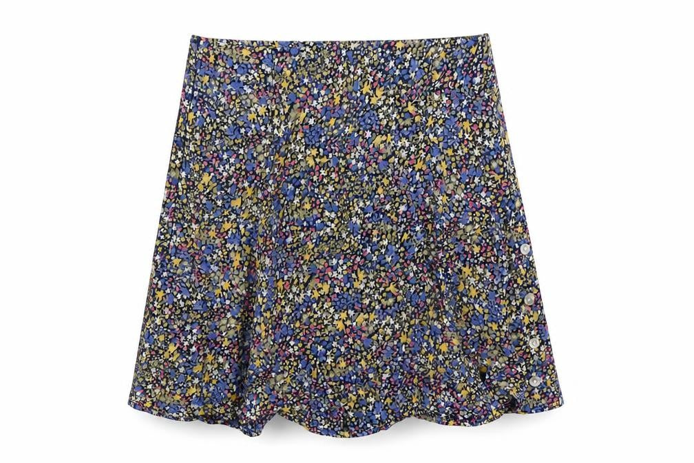 Brave Soul Womens Multicoloured Floral Viscose A-Line Skirt Size XS Zip - Buttons