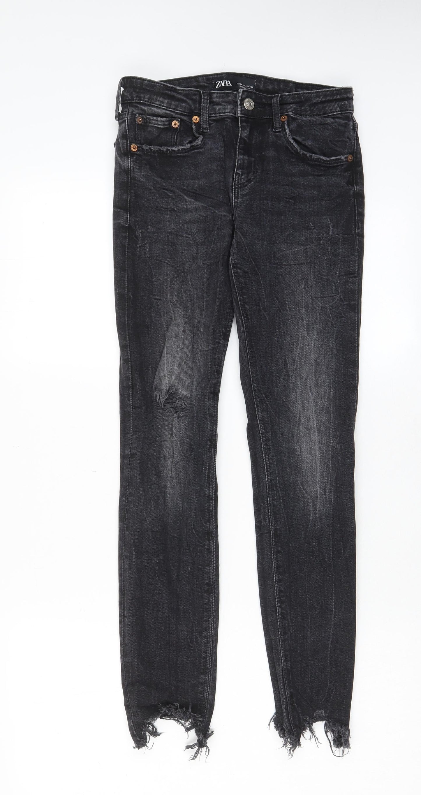 Zara Womens Black Cotton Skinny Jeans Size 8 L28 in Regular Zip - Pockets