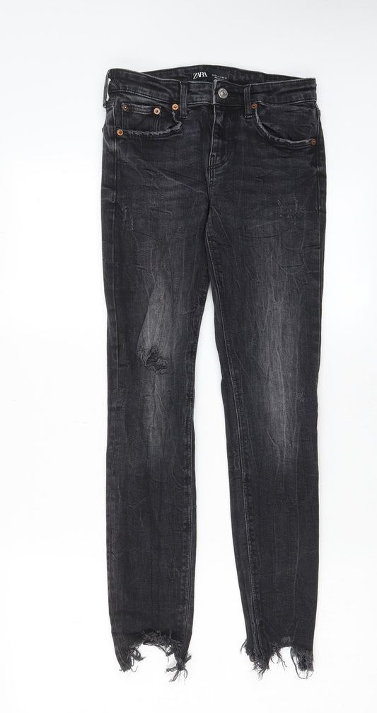 Zara Womens Black Cotton Skinny Jeans Size 8 L28 in Regular Zip - Pockets