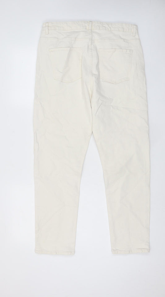 Denim & Co. Womens Ivory Cotton Straight Jeans Size 16 L29 in Regular Zip - Pockets