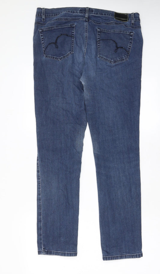 Angels Womens Blue Cotton Straight Jeans Size 34 in L29 in Regular Zip - Pockets, Studded
