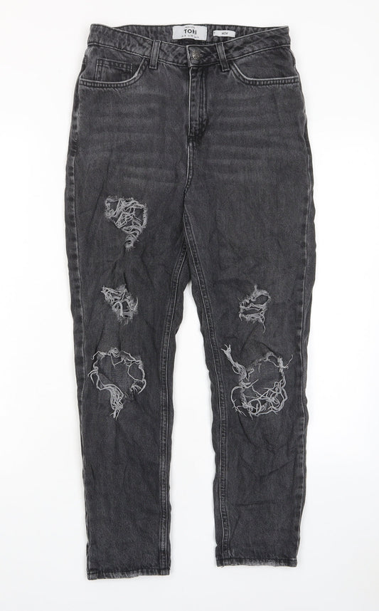 New Look Womens Grey Cotton Mom Jeans Size 8 L26 in Regular Zip - Pockets