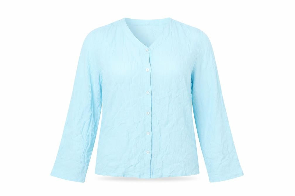 Marks and Spencer Womens Blue Viscose Basic Button-Up Size 2 Round Neck