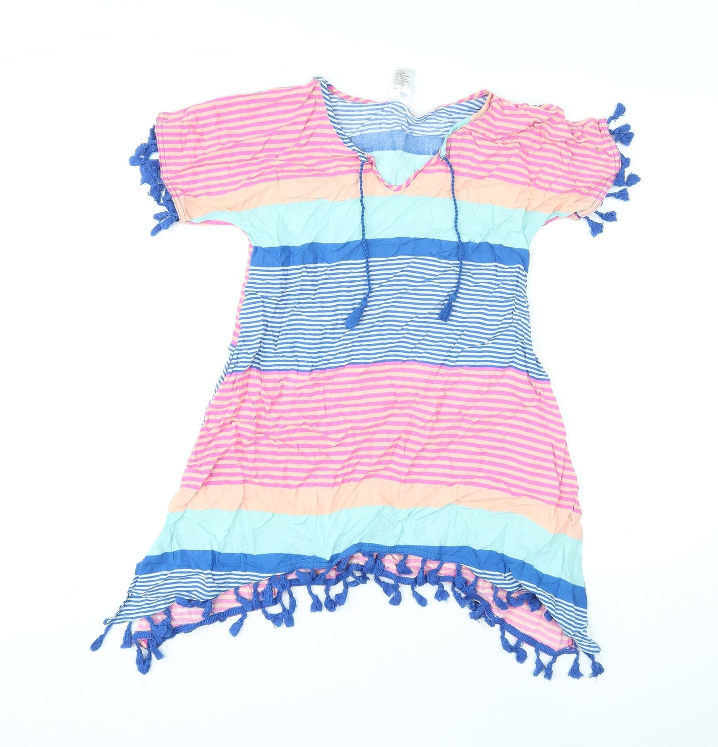 Miss Understood Womens Multicoloured Striped Viscose Basic Blouse Size 10 V-Neck - Tasseled