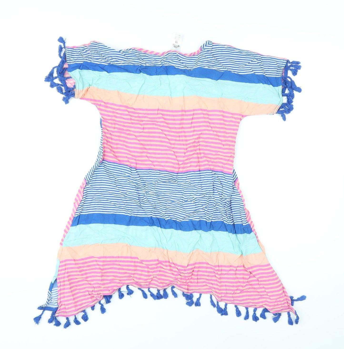Miss Understood Womens Multicoloured Striped Viscose Basic Blouse Size 10 V-Neck - Tasseled