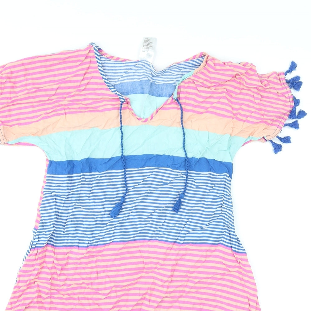 Miss Understood Womens Multicoloured Striped Viscose Basic Blouse Size 10 V-Neck - Tasseled