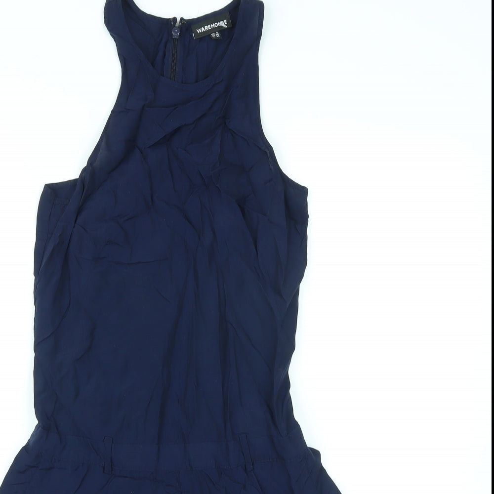 Warehouse Womens Blue Vinyl Playsuit One-Piece Size 8 Zip