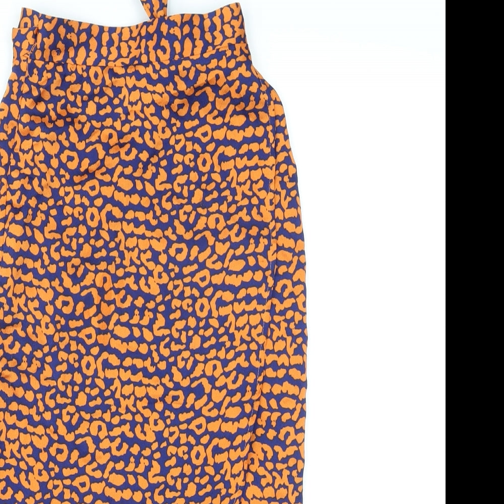 Boohoo Womens Orange Animal Print Polyester Wrap Skirt Size 6 Tie - Leopard Print