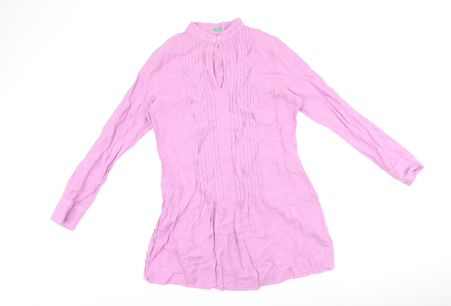United Colors of Benetton Womens Purple Polyester Tunic T-Shirt Size M Round Neck - Pleated
